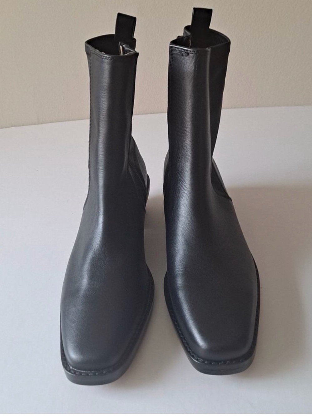 Madewell The Idris Ankle Boot in True Black Leather Square Toe Heeled Womens 6.5